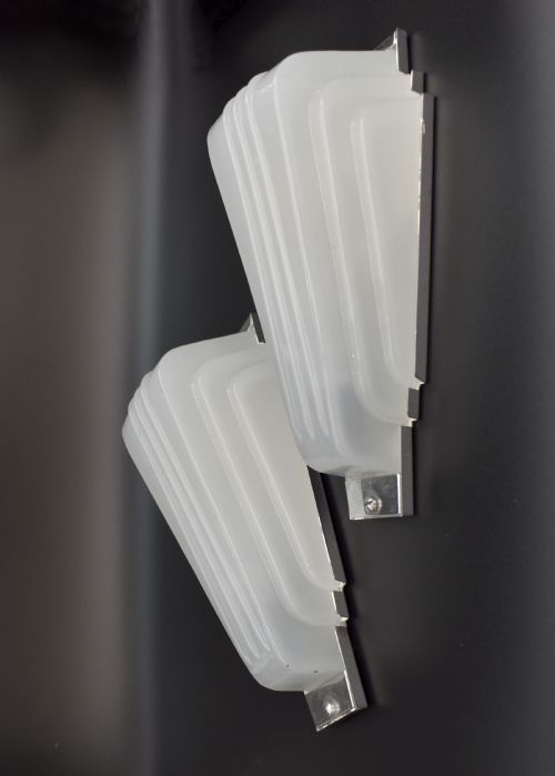 Art Deco Pair of Odeon Opaque Glass Wall Lights, C1930