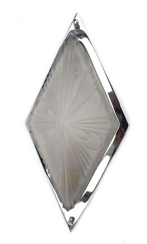 Art Deco Superb Large Original Opaque Glass Chrome Wall Light 38cm Long, C1930