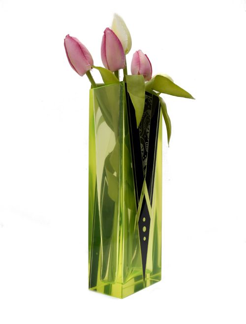 ART DECO URANIUM GLASS ENAMEL VASE BY KARL PALDA C1930 - ADDITIONAL PHOTO 4