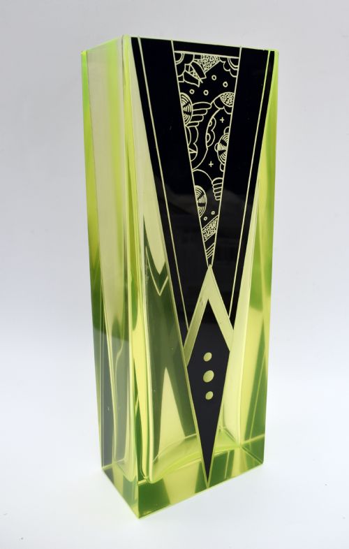 ART DECO URANIUM GLASS ENAMEL VASE BY KARL PALDA C1930 - ADDITIONAL PHOTO 6