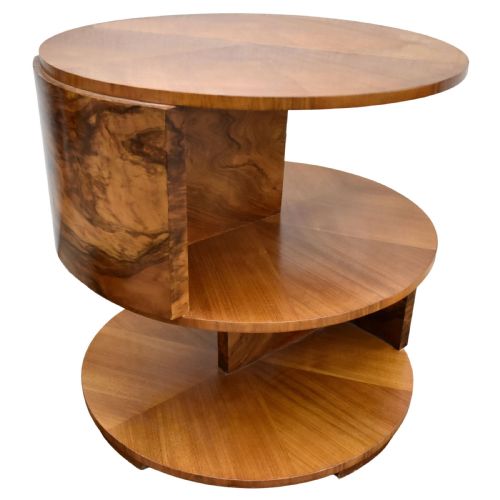 Art Deco Walnut Drum Book Table, English, C1930