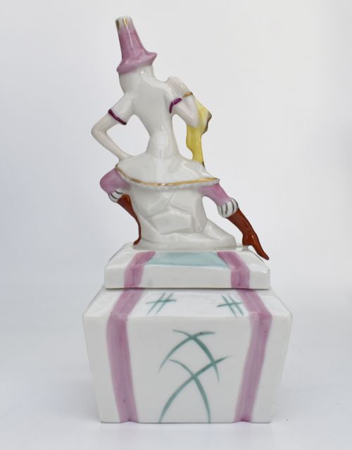 ART DECO RARE PORCELAIN JESTER POWDER TRINKET BOX GERMAN C1930 - ADDITIONAL PHOTO 3