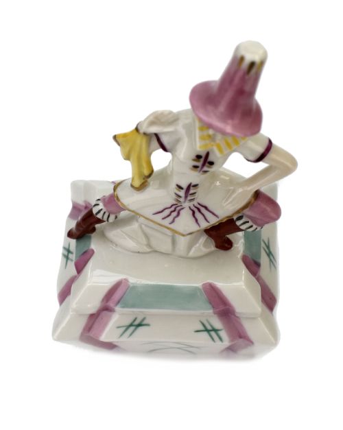 ART DECO RARE PORCELAIN JESTER POWDER TRINKET BOX GERMAN C1930 - ADDITIONAL PHOTO 7