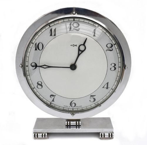 Art Deco English Chrome Clock , 8 Day, Mechanical, by Smiths ,C1930
