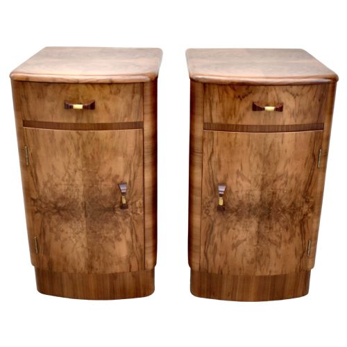 Art Deco Matching Pair of Walnut Bedside Cabinets, C1930