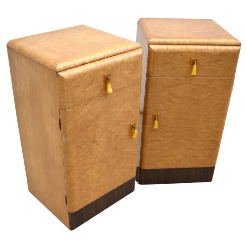 Art Deco Pair of Matching Bedside Cabinets in Blonde Maple, C1930's