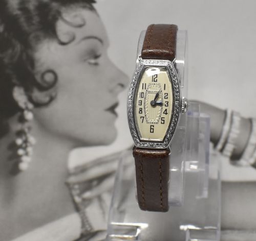 Art Deco 14k White Gold Ladies Watch by Bulova, Serviced, C1929