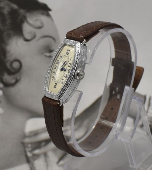 fig 1. Art Deco 14k White Gold Ladies Watch By Bulova, Serviced, c1929