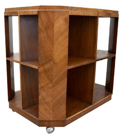 Art Deco High Quality Walnut Book Table on Casters, English, Circa 1930