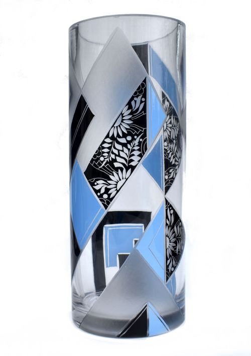 Art Deco Tall Glass & Etched Vase by Karl Palda, C1935