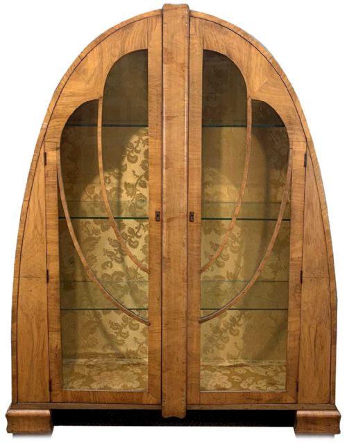 Art Deco Rare Cathedral Display Vitrine Cabinet in Walnut, English, 1930'S