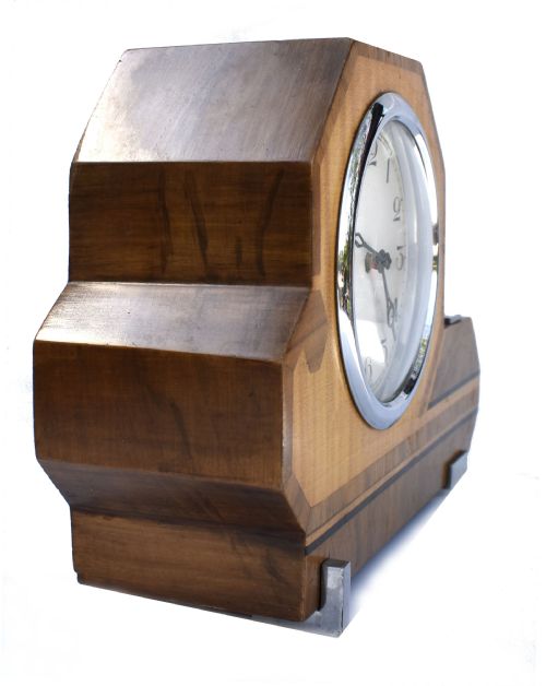 ART DECO GEOMETRIC TWO TONE WOODEN MANTLE CLOCK ENGLISH C1930 - ADDITIONAL PHOTO 1