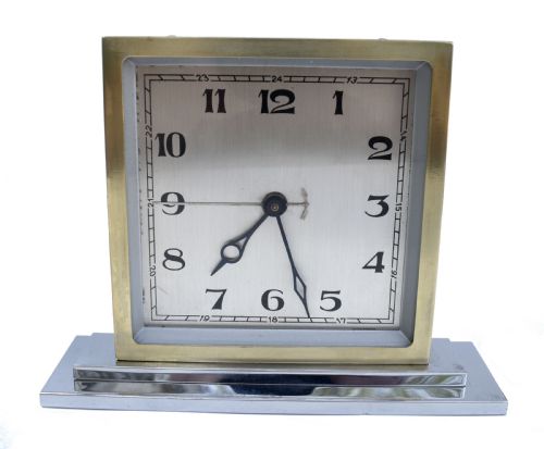 Art Deco Chrome & Brass Free Standing Clock, English, C1930