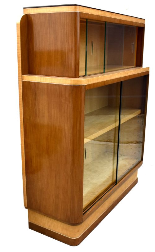 ART DECO GLAMOUROUS SYCAMORE WALNUT GLAZED BOOKCASE ENGLISH C1930 - ADDITIONAL PHOTO 2