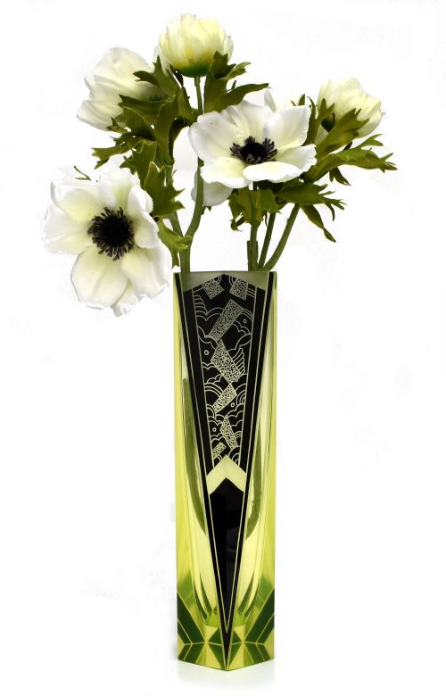 fig 1. Art Deco Tall Uranium Glass Vase By Karl Palda, c1930