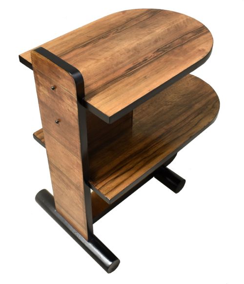 ART DECO MODERNIST WALNUT TWO TIER TABLE ON CASTERS C1930 - ADDITIONAL PHOTO 4
