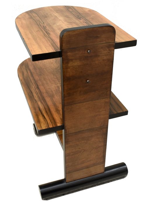 ART DECO MODERNIST WALNUT TWO TIER TABLE ON CASTERS C1930 - ADDITIONAL PHOTO 5