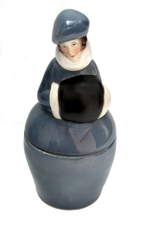 ART DECO HALF DOLL FLAPPER GIRL POWDER JAR AUSTRIAN C1930 - ADDITIONAL PHOTO 1