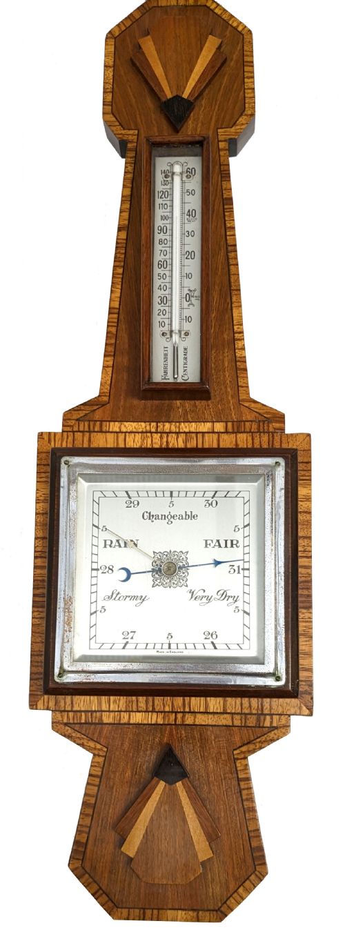 Art Deco Iconic Shaped Barometer / Aneroid Thermometer, English, C1930