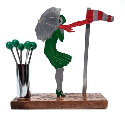 Art Deco Barware, Novelty Cocktail Sticks 'Windy Golfing' by Sudre, C 1930'S