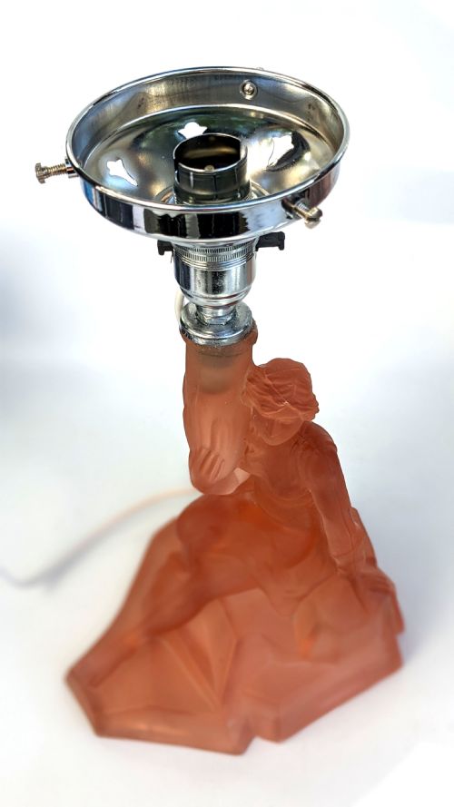 ART DECO WALTHER AND SOHNE PEACH GLASS TABLE LAMP CIRCA 1930'S - ADDITIONAL PHOTO 1