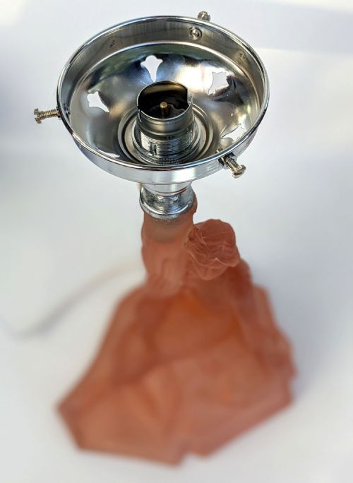 ART DECO WALTHER AND SOHNE PEACH GLASS TABLE LAMP CIRCA 1930'S - ADDITIONAL PHOTO 2