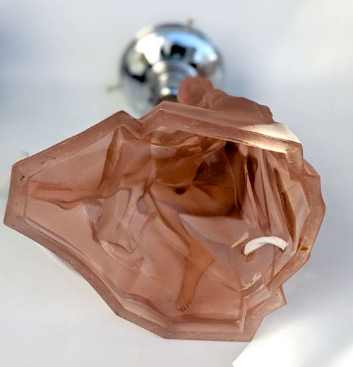 ART DECO WALTHER AND SOHNE PEACH GLASS TABLE LAMP CIRCA 1930'S - ADDITIONAL PHOTO 3