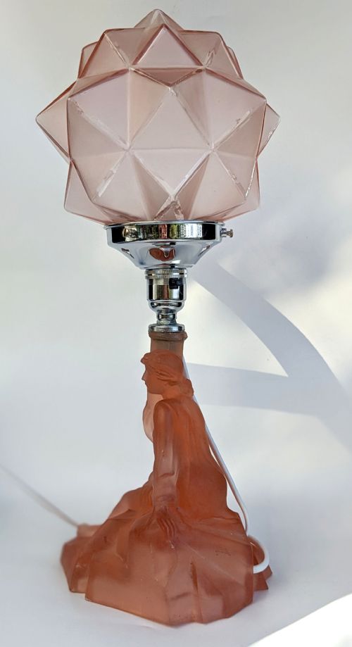 ART DECO WALTHER AND SOHNE PEACH GLASS TABLE LAMP CIRCA 1930'S - ADDITIONAL PHOTO 4