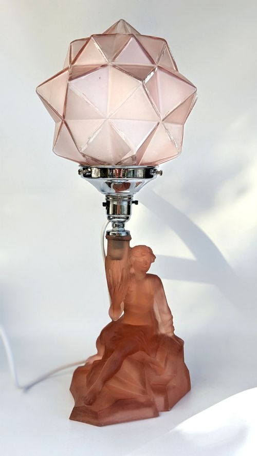ART DECO WALTHER AND SOHNE PEACH GLASS TABLE LAMP CIRCA 1930'S - ADDITIONAL PHOTO 5