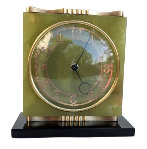 Art Deco Green Onyx & Marble Mantle Clock, C1930