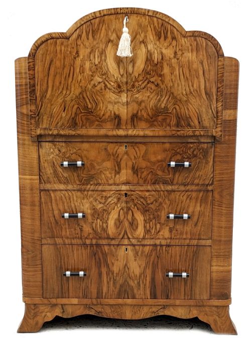 Art Deco Burl Walnut Cloud Shaped Writing Bureau, English , Circa 1930
