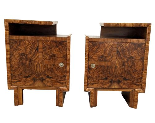 Art Deco Matching Pair of Spectacular Bedside Cabinets, Italian, C1930