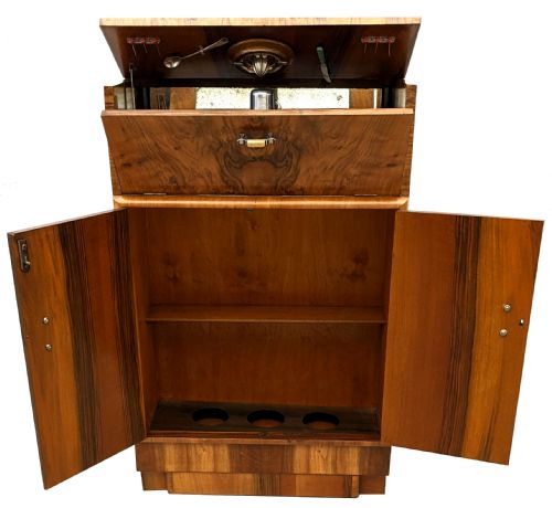 fig 1. Art Deco Figured Walnut Cocktail Cabinet, English, c1930