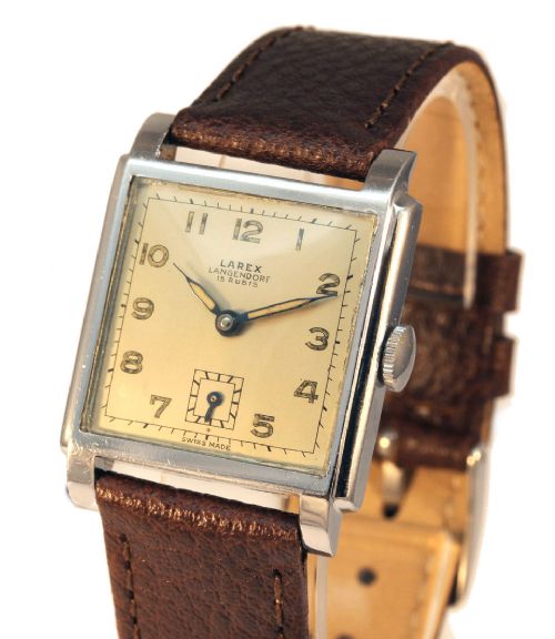 fig 1. Art Deco Gents Swiss Manual Wrist Watch By Larex, c1939