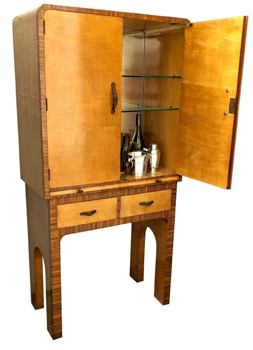 fig 1. Art Deco Satinwood High End Cocktail Cabinet By Epstein Brothers, c1930