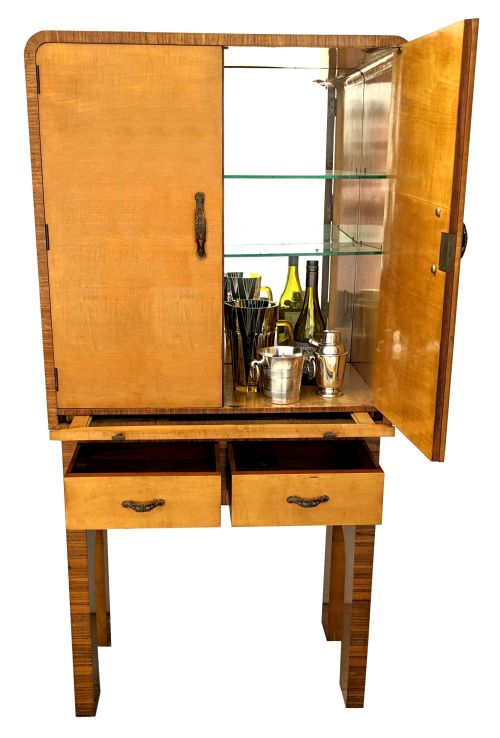 fig 2. Art Deco Satinwood High End Cocktail Cabinet By Epstein Brothers, c1930