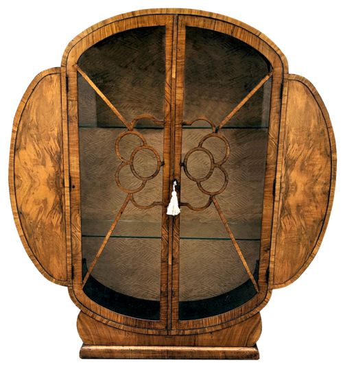 Art Deco Figured Walnut Cloud Display Cabinet, C1930