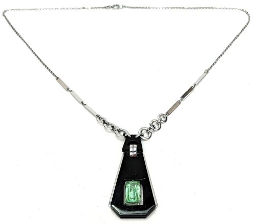 Art Deco Modernist Glass & Black Galalith Ladies Necklace, C1930