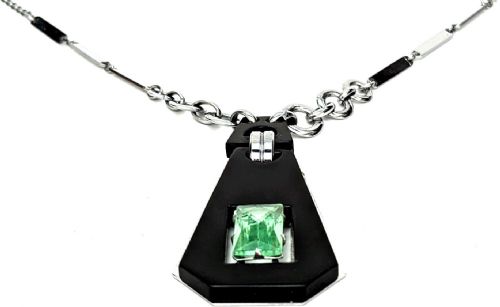 fig 1. Art Deco Modernist Glass & Black Galalith Ladies Necklace, c1930