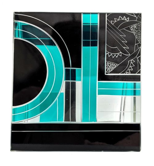 ART DECO SQUARE GLASS ENAMEL ETCHED VASE KARL PALDA C1930 - ADDITIONAL PHOTO 1
