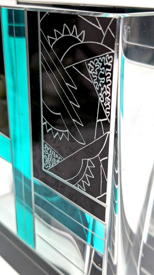 ART DECO SQUARE GLASS ENAMEL ETCHED VASE KARL PALDA C1930 - ADDITIONAL PHOTO 3