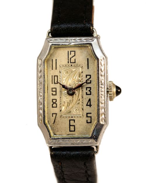 fig 1. Art Deco 14k White Gold Ladies Watch, Serviced, c1929