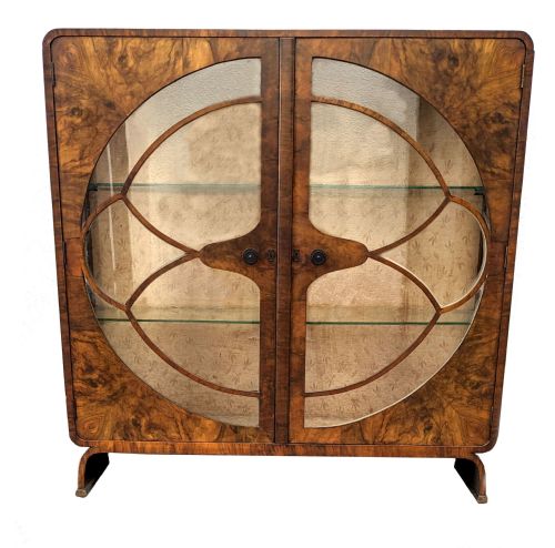 Art Deco Figured Walnut Display Cabinet, C1930