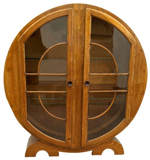 Art Deco Honey Oak Circular Display Cabinet, C1930