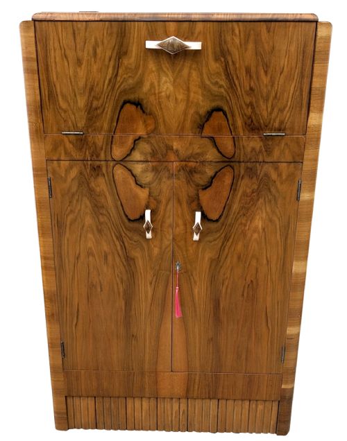 Art Deco Figured Walnut Cocktail Cabinet, English, C1930