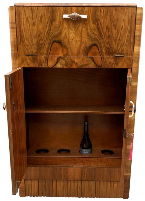 fig 1. Art Deco Figured Walnut Cocktail Cabinet, English, c1930