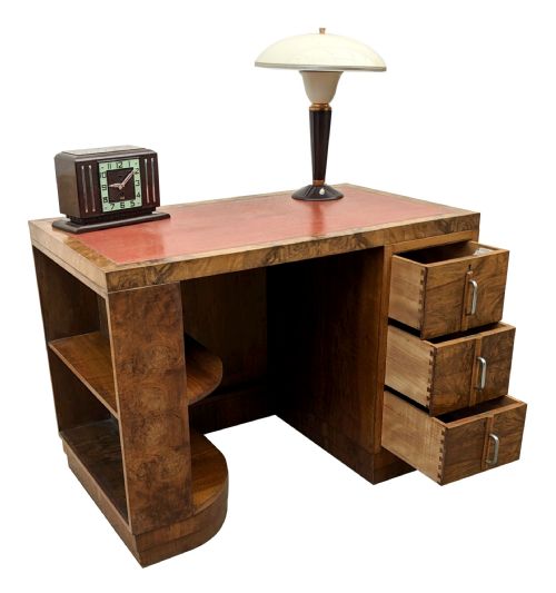 ART DECO FIGURED WALNUT DESK ENGLISH C1930 - ADDITIONAL PHOTO 1