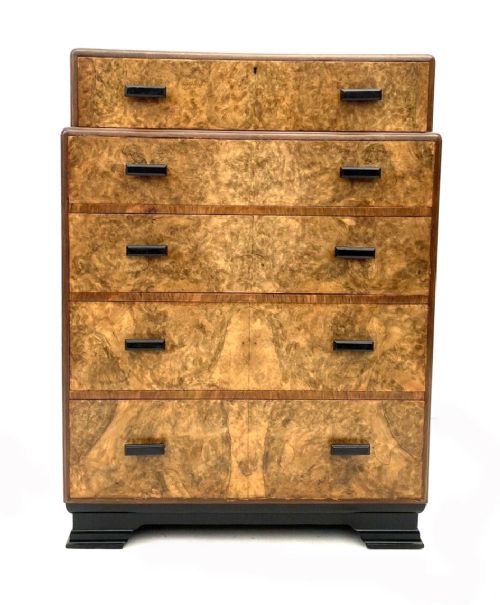 Art Deco Walnut Chest of Five Drawers, English, C1930's