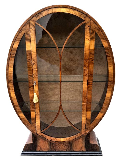 Art Deco Walnut Oval Display Cabinet , English, C1930