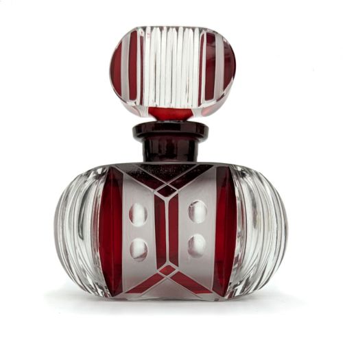 Art Deco Cut Glass & Enamel Perfume Bottle, C1930